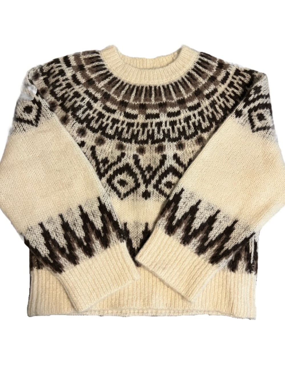 Madewell Cream & Brown Nordic Yoke Crewneck Sweater